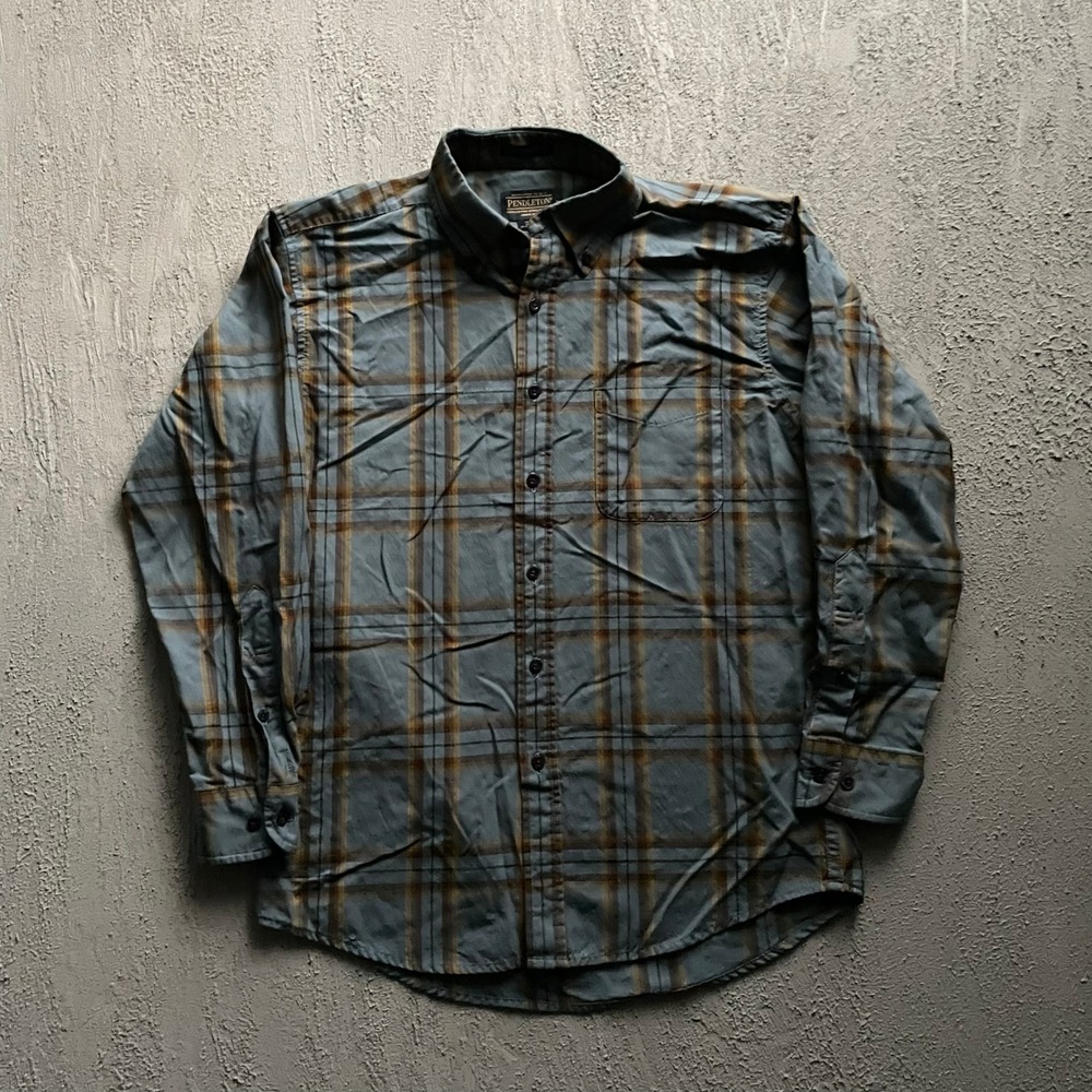 Vintage Plaid Button Down‎ Shirt Mens Medium Blue Y2K Pendleton